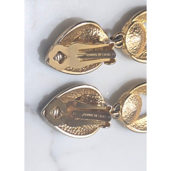 Vintage Bijoux Designs Earrings Clip On Black Enamel Rhinestone Dangle 80s 90s - Picture 10 of 11